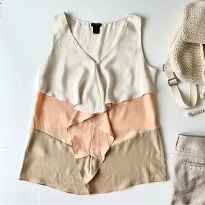 Layered Ruffle Colorblock Sleeveless Top - Ivory Peach Taupe